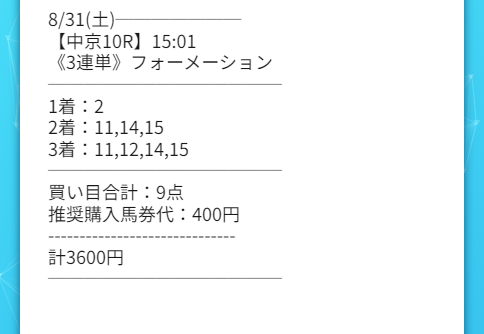 【有料予想】2024年8月31日(土)中京10R