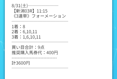 【有料予想】2024年8月31日(土)新潟3R