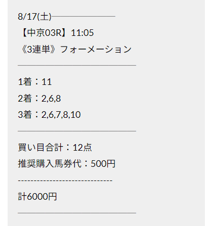 2024年8月17日(土)中京3R予想